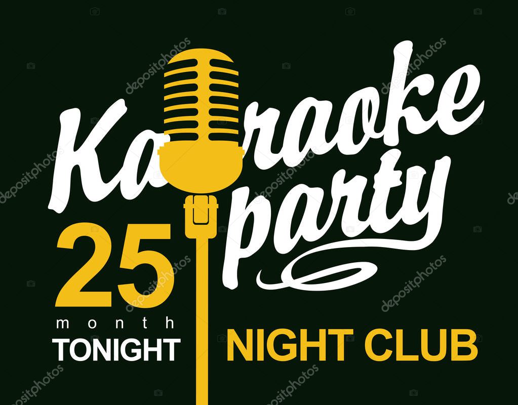 vector banner for inscription karaoke party and microphone