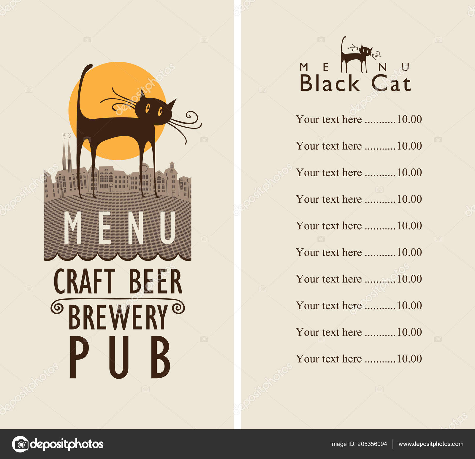 Vector Menu Beer Pub Price List Cover Black Cat Background Stock Vector