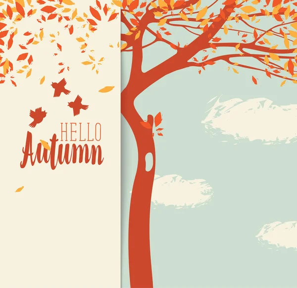 Vektorbanner Mit Der Aufschrift Hallo Herbst Herbstlandschaft Mit Gelben Blättern — Stockvektor