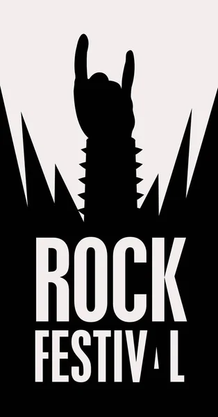 Zene Banner Rock Kéz Jele Sziluett Szavak Rock Fesztivál Fekete — Stock Vector
