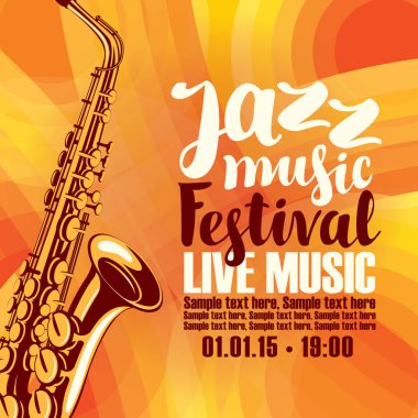Metin için yer ile bir saksafon renkli arka plan üzerinde görüntü ile Caz Festivali canlı müzik için müzik konser poster