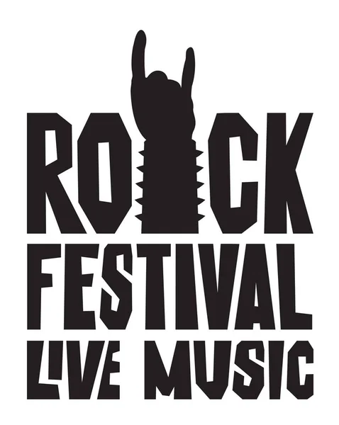 Bandiera Musicale Con Silhouette Firmata Rock Hand Parole Rock Festival — Vettoriale Stock