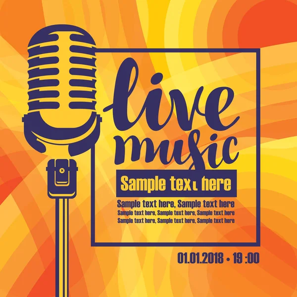 Vector Music Poster Concert Festival Live Music Image Microphone Colored — Stock Vector