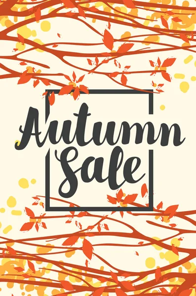 Vector banner with inscription Autumn sale. Autumn landscape with autumn leaves on the branches of trees in a Park or forest. Can be used for flyers, banners or posters.