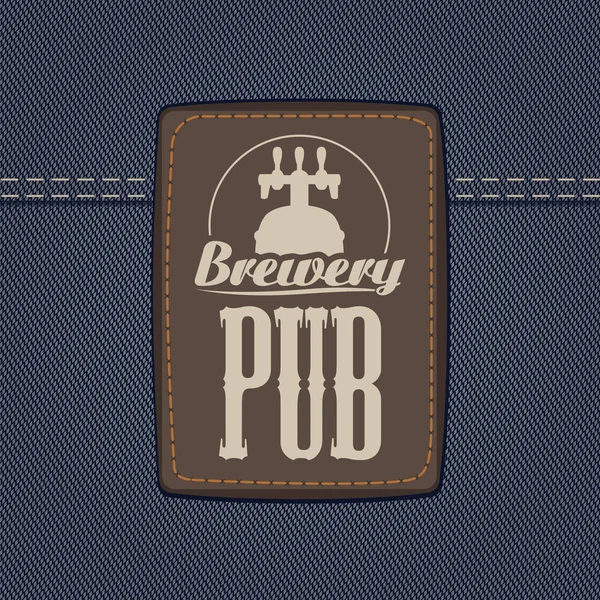 Vector Banner Brewery Pub Leather Label Depicting Beer Barrel Faucet — Stock Vector