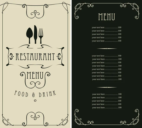 Wektor Menu Szablon Dla Restauracji Cennikiem Sztućce Ramce Loki Stylu — Wektor stockowy