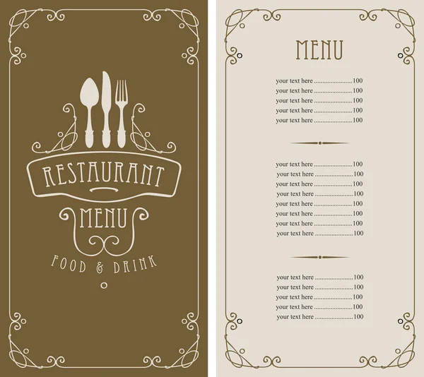 Menu Vetor Modelo Para Restaurante Com Lista Preços Flatware Quadro — Vetor de Stock