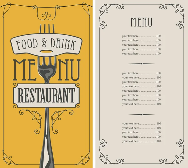 Menu Modèle Vectoriel Pour Restaurant Avec Liste Prix Fourchette Réaliste — Image vectorielle