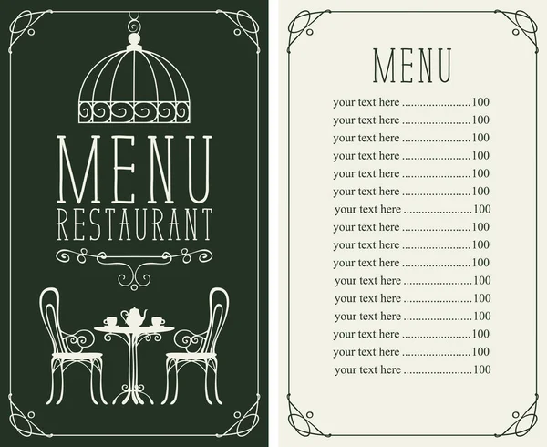 Vector Menu Restaurant Cafe Price List Table Chairs Tea Curly — Stock Vector
