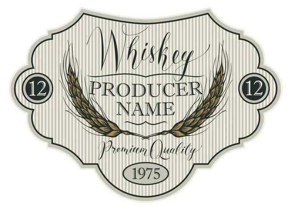 Etiqueta Vectorial Para Whisky Marco Figurado Con Corona Orejas Cebada — Vector de stock