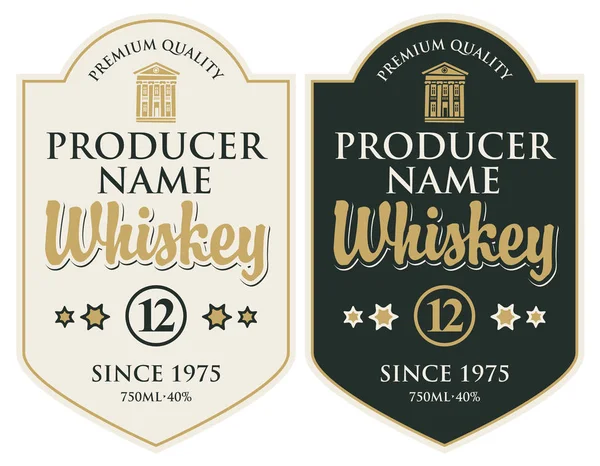 Zestaw Dwóch Etykiet Wektor Whisky Wysokiej Jakości Ramach Figurowe Starego — Wektor stockowy