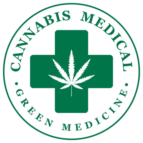 Tıbbi esrar kenevir yaprak için vektör banner ve ve tıbbi çapraz beyaz arka plan üzerinde izole. Doğal ürün organik kenevir dan yeşil tıp. Tıbbi esrar logosu