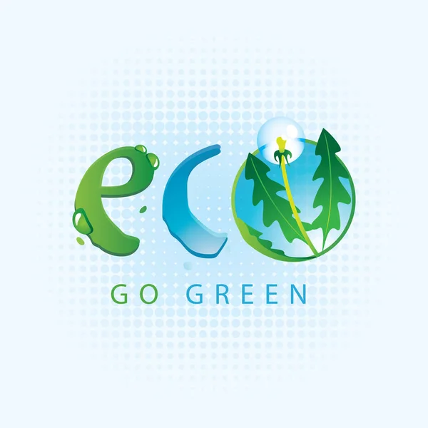 環境保護をテーマに地球の生態ベクター バナー スプレー水とタンポポとエコの緑行くコンセプト — ストックベクタ