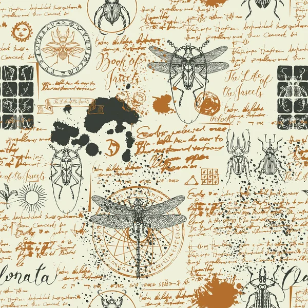 Fond Abstrait Vectoriel Sans Couture Avec Des Insectes Dans Style — Image vectorielle