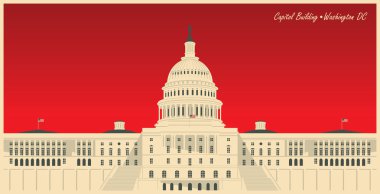 Bize ulusal Washington, Dc. Amerikan Simgesel Yapı Binası Capitol ile vektör banner. Capitol Batı cephe