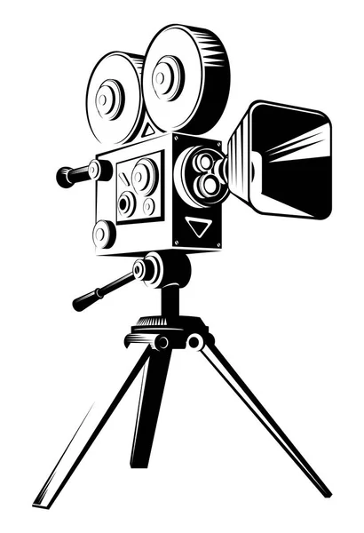 Caméra Rétro Noire Sur Trépied Illustration Dessin Animé Vectoriel Plat — Image vectorielle