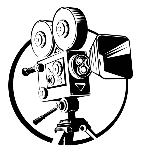 Simge Siyah Retro Film Kamera Bir Tripod Üzerinde Beyaz Arka — Stok Vektör