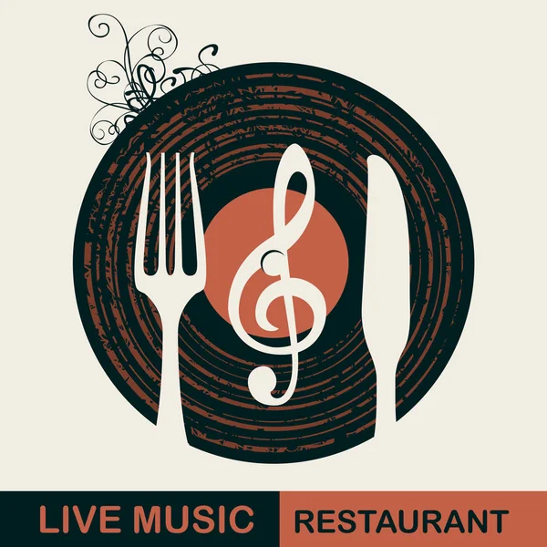 Vector Menu Banner Restaurant Live Music Decorated Old Vinyl Record — Stock Vector