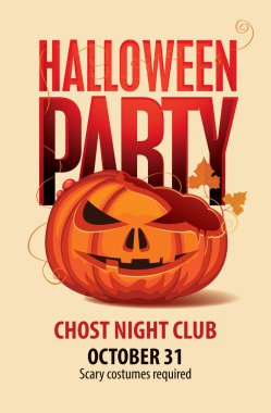 Vektör Cadılar Bayramı afiş yazıt ve kırık kabak kafa ile. İçin gerekli küçük Postscript korkunç kostümleri ile Cadılar Bayramı partisi el ilanı veya davet şablonu.