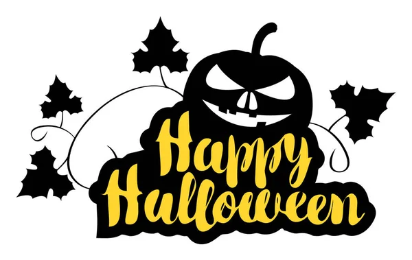 Šťastný Halloween Nápis Usměvavou Tváří Hrozně Dýně Vektor Kaligrafický Nápis — Stockový vektor