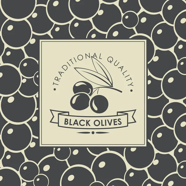 Bannière Étiquette Vectorielle Pour Olives Noires Avec Rameau Olive Ruban — Image vectorielle