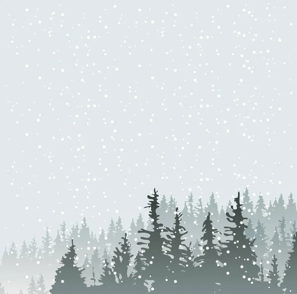 Зимний Снежный Пейзаж Снегопадами Вершинами Вековых Елок Векторный Зимний Фон — стоковый вектор