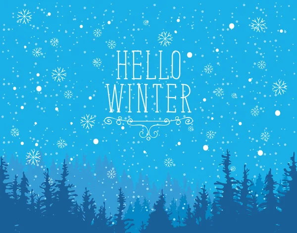 Vector Winter Banner Blauwe Kleuren Met Woorden Hallo Winter Winter — Stockvector