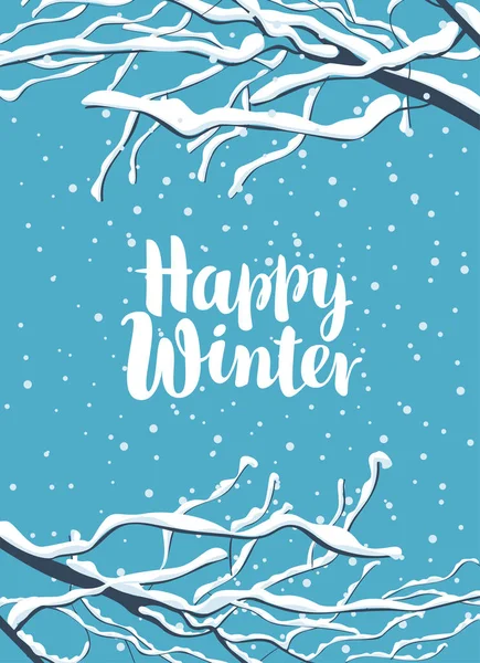 Vector Winter Banner Flat Style Inscription Happy Winter Snow Covered — Stock Vector