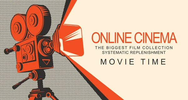 Vector Online Filmaffisch Med Gamla Hederliga Filmprojektor Vintage Retro Filmkameran — Stock vektor