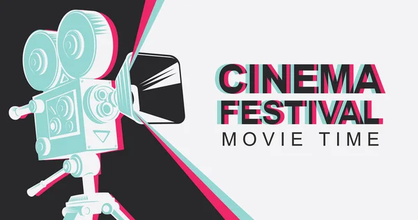 Manifesto Del Festival Del Cinema Con Proiettore Cinematografico Vecchio Stile — Vettoriale Stock