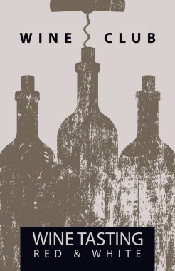 Tirbuşon bej renkli arka plan üzerinde ahşap tahta tekstürlü şişe şarap kulüp için vektör şarap tatma desenli