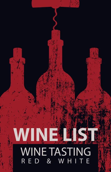 Vector Wine List Wine Tasting Patterned Bottles Corkscrew Wooden Board — Stock Vector