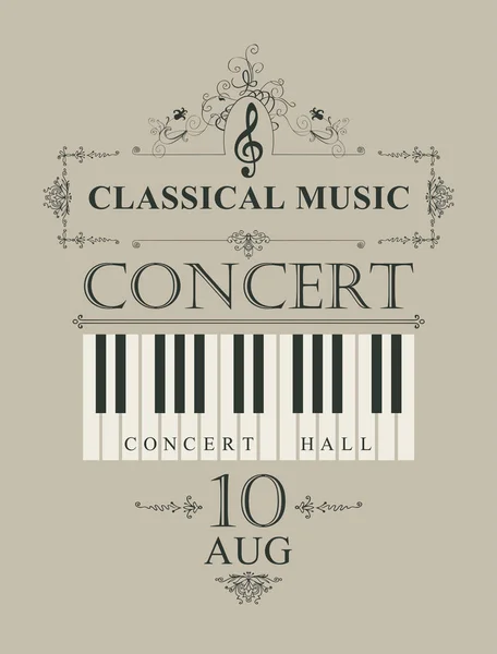 Διάνυσμα Αφίσα Για Μια Συναυλία Κλασικής Μουσικής Πιάνο Στυλ Ρετρό — Διανυσματικό Αρχείο