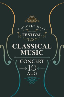 Bir konser ya da keman siyah arka plan üzerine vintage tarzı klasik müzik festivali için vektör poster