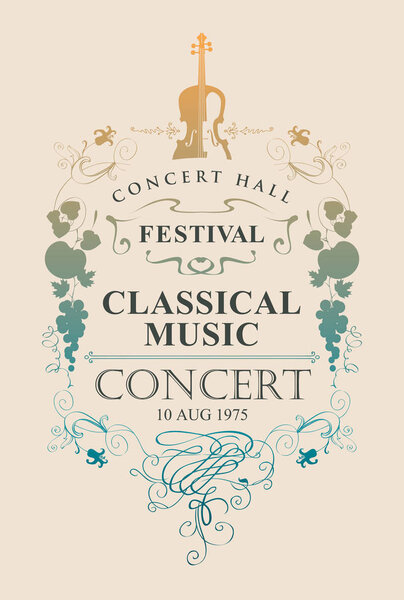 Vector poster for a concert of classical music with place for text, vignette and violin in vintage style on beige background