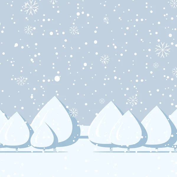 雪に覆われた冬の風景や漫画の雪に覆われた木の芝生の上でライトの青灰色のトーンのバナー 冬の背景のベクトル図 — ストックベクタ