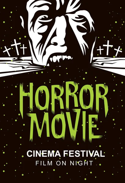 Cartel Vectorial Para Festival Cine Terror Con Una Cabeza Zombie — Vector de stock