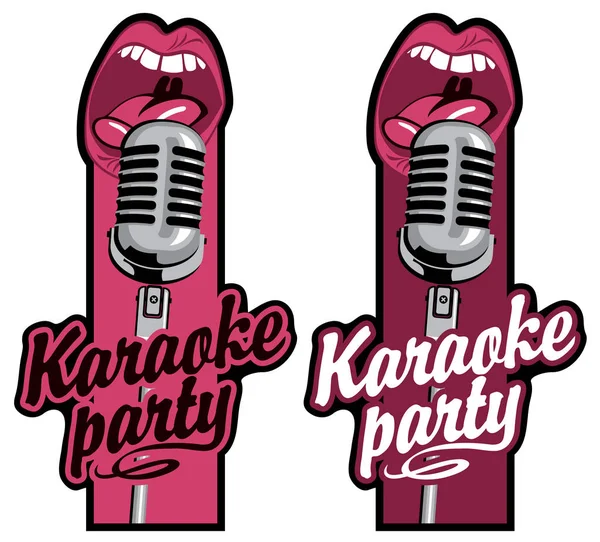 Conjunto Dois Adesivos Vetoriais Para Festa Karaoke Com Inscrição Caligráfica — Vetor de Stock