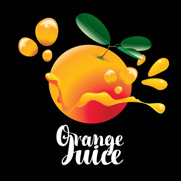 Banner Vectorial Con Naranja Jugosa Madura Salpicaduras Jugo Inscripción Caligráfica — Vector de stock