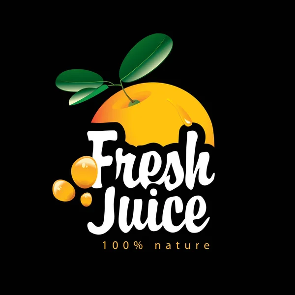 Vector Banner Ripe Juicy Orange Juice Splashes Calligraphic Inscription Fresh — Stock Vector