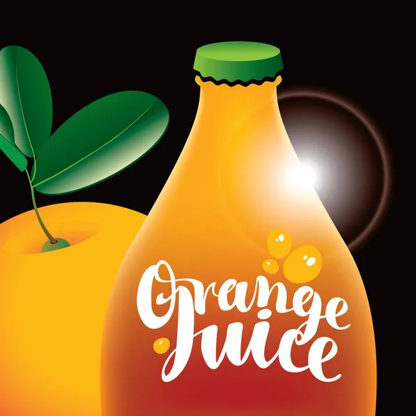 Banner Vectorial Con Inscripción Caligráfica Zumo Naranja Botella Fruta Naranja — Vector de stock