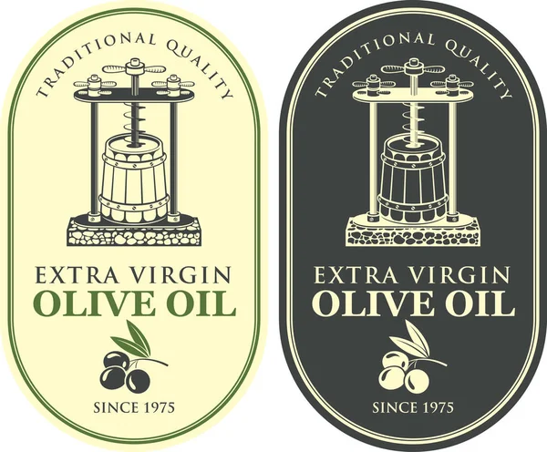Ensemble Étiquettes Vectorielles Pour Huile Olive Extra Vierge Avec Rameau — Image vectorielle
