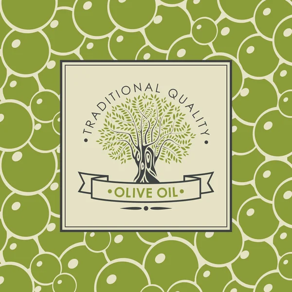 Vektorbanner Oder Etikett Für Olivenöl Mit Dekorativem Olivenbaum Und Band — Stockvektor