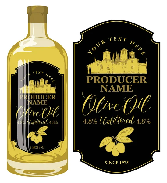 Vektor Etikett Für Ungefiltertes Olivenöl Mit Kalligraphischer Handschriftlicher Inschrift Und — Stockvektor