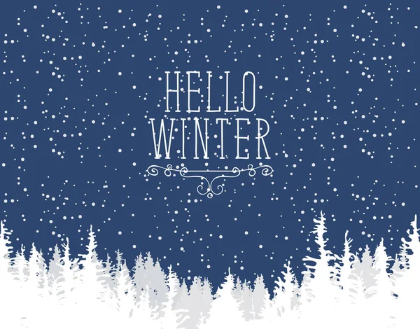 Banner Invierno Vectorial Con Palabras Hello Winter Paisaje Nocturno Invierno — Archivo Imágenes Vectoriales