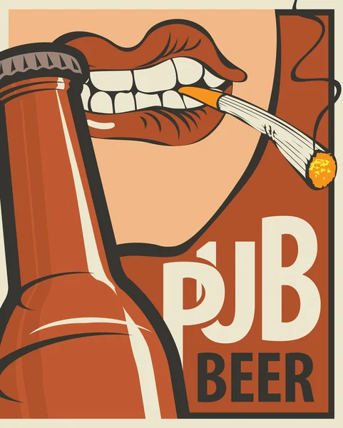 Vector Banner Voor Bierstube Vlakke Afbeelding Retro Stijl Met Fles — Stockvector