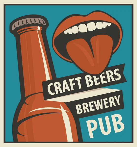 Vector Banner Words Craft Beers Brewery Pub Flat Illustration Retro — Stock Vector