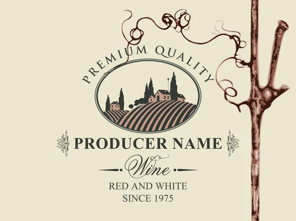 Kırmızı Beyaz Şarap Üzüm Bağları Oval Çerçeve Içinde Talyan Köyü — Stok Vektör