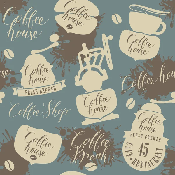 Motif Vectoriel Sans Couture Sur Thème Café Café Avec Vieux — Image vectorielle