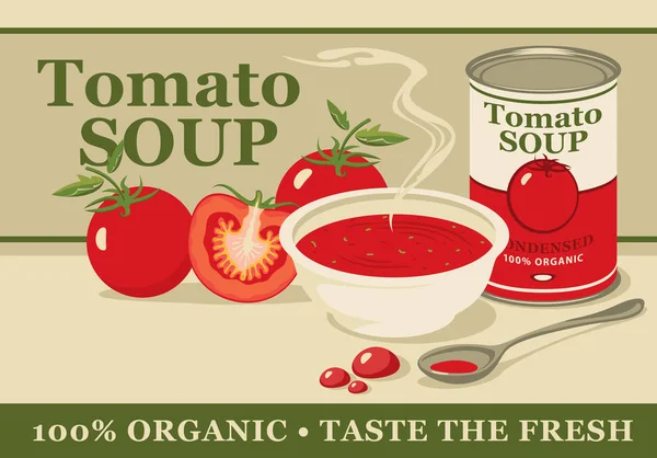 Bannière Vectorielle Pour Soupe Aux Tomates Condensées Illustration Avec Une — Image vectorielle